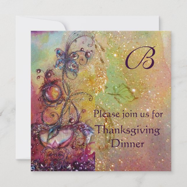 Invitation BUTTERFLY PLANTE MONOGRAM Thanksgiving Dîner Pearl (Devant)