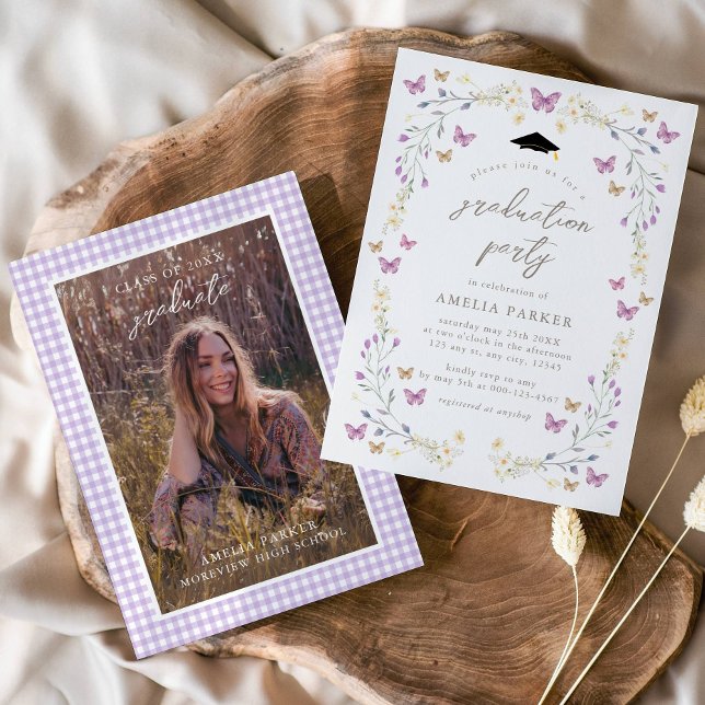 Invitation Butterfly Purple Classe de 2025 Graduation Photo (Créateur téléchargé)