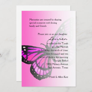 Invitation Butterfly rose chaud bat mitzvah Ombre