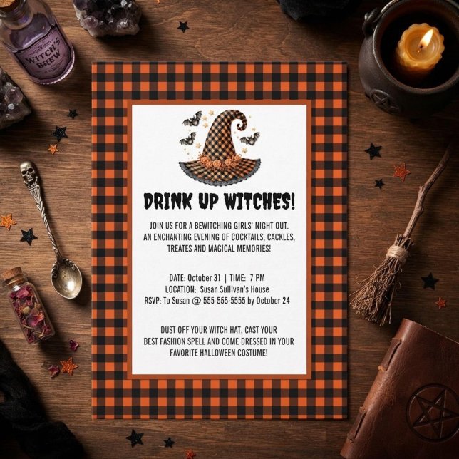 Invitation Buvez les Sorcières Chapeau de Sorcière Gingham Ha (Créateur téléchargé)