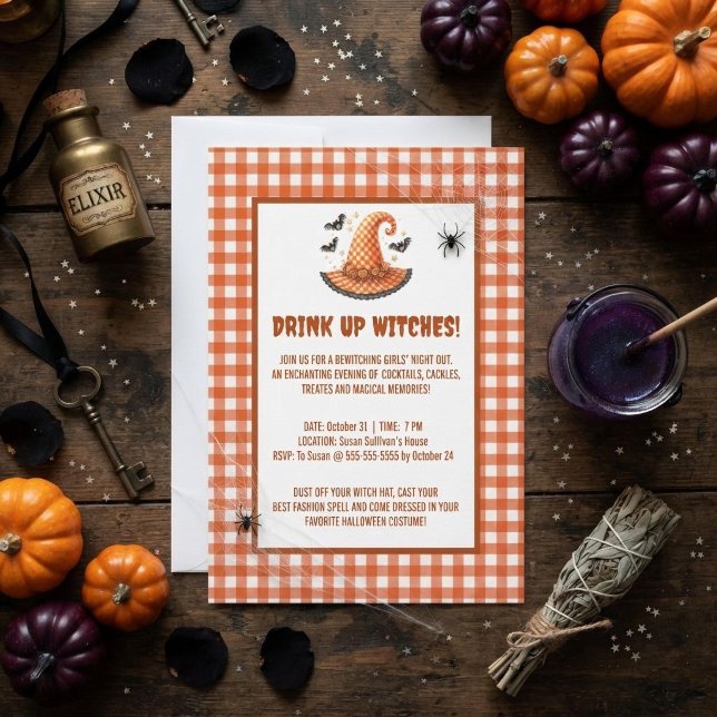 Invitation Buvez les Sorcières Chapeau de Sorcière Gingham Ha (Créateur téléchargé)