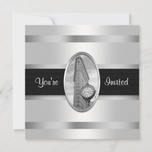 Invitation BW Party Flatiron Building White Silver
