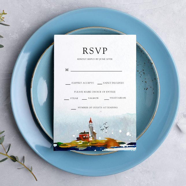 Invitation By The Sea RSVP avec options de plat principal (Créateur téléchargé)