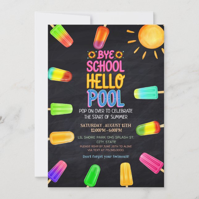 Invitation Bye école bonjour piscine (Devant)