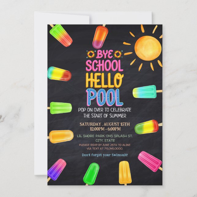 Invitation Bye école bonjour piscine (Devant)