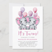C’est Twins Elephant Pink Balloon Baby shower mign