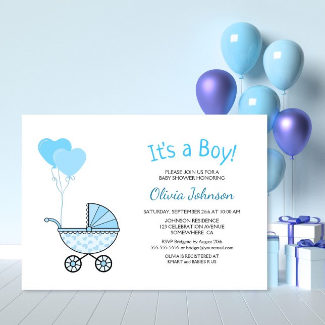 Invitation C’est un Baby shower de poussette bleu garçon (Créateur téléchargé)