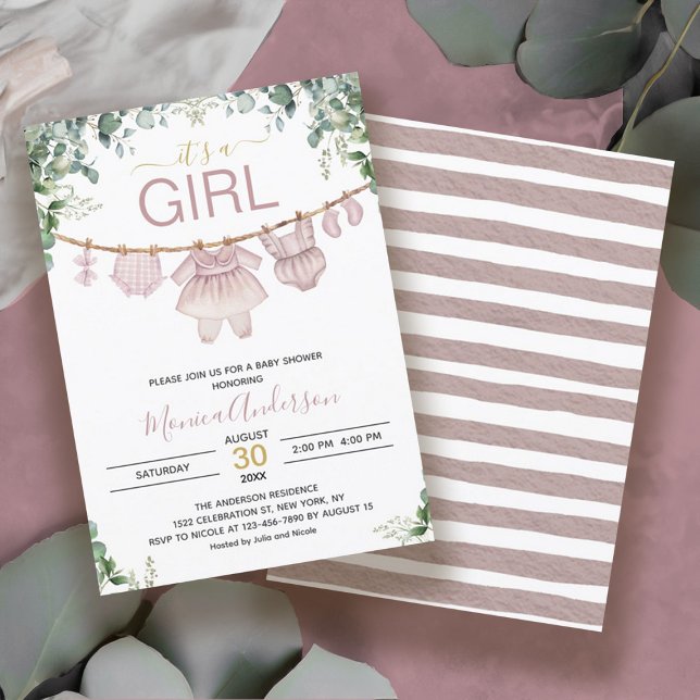 Invitation C’est un Baby shower en étoffe de Boho rose Fille (It’s A Girl Pink Boho Watercolor Cloth Baby Shower Invitation)