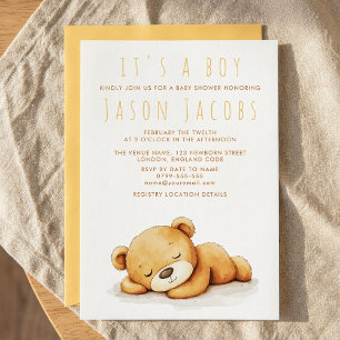 Invitation C’est un garçon qui dort mignon Baby shower d’ours