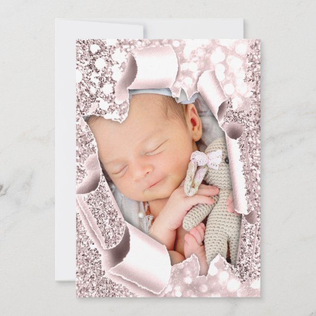 Invitation C’est une fille Parties scintillant photo Rose béb (Devant)