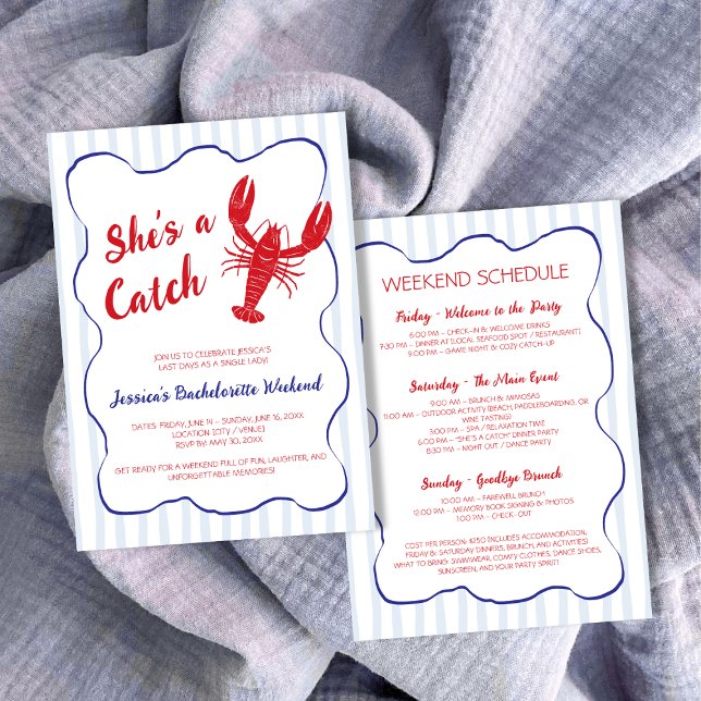 Invitation C’est une fin de semaine de bachelorette au homard (She’s a Catch Lobster Bachelorette Weekend Invitation)