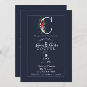 Invitation C Monogramme Dernier initial bleu Floral Mariage