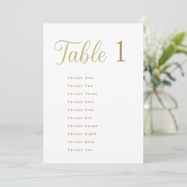 Invitation Cِustom Elegant Gold Table Number 1 Seating Chart (Debout devant)