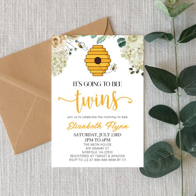 Invitation Ça va être le Baby shower d'abeilles jumeaux (Créateur téléchargé)