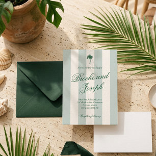 Invitation Cabane à rayures Palmier de l'Île Mariage rétro bl