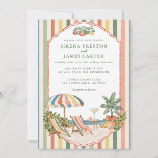 Invitation Cabane Club de Plage Italien Rayure Citron Monogra