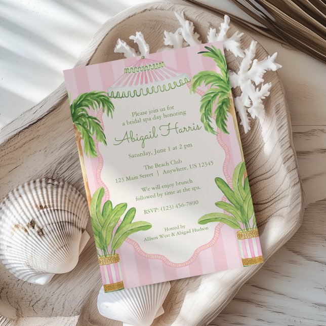 Invitation Cabane Rose Rayures Palm Beach  (Créateur téléchargé)
