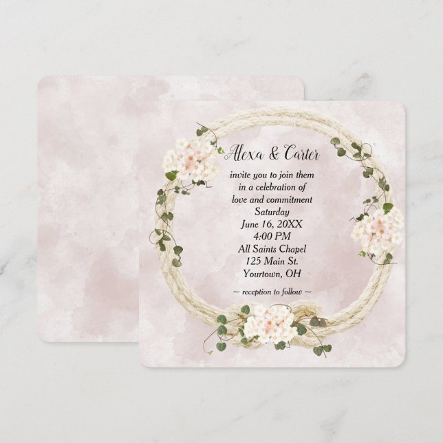 Invitation Câble Wreath et Bouquets Hydrangea (Devant / Derrière)