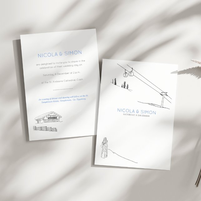 Invitation Câbles de ski Couple Embrasser les sommets enneigé (Créateur téléchargé)