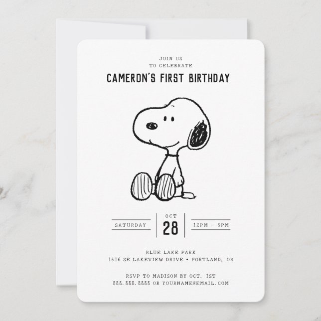 Invitation cacahuètes | Simple Snoopy Anniversaire (Devant)