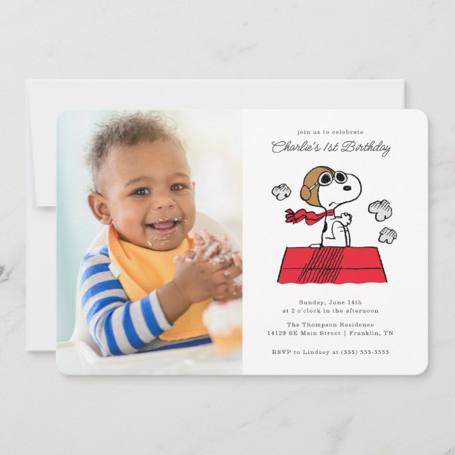 Invitation cacahuètes | Snoopy the Flying Ace Photo Anniversa (Devant)
