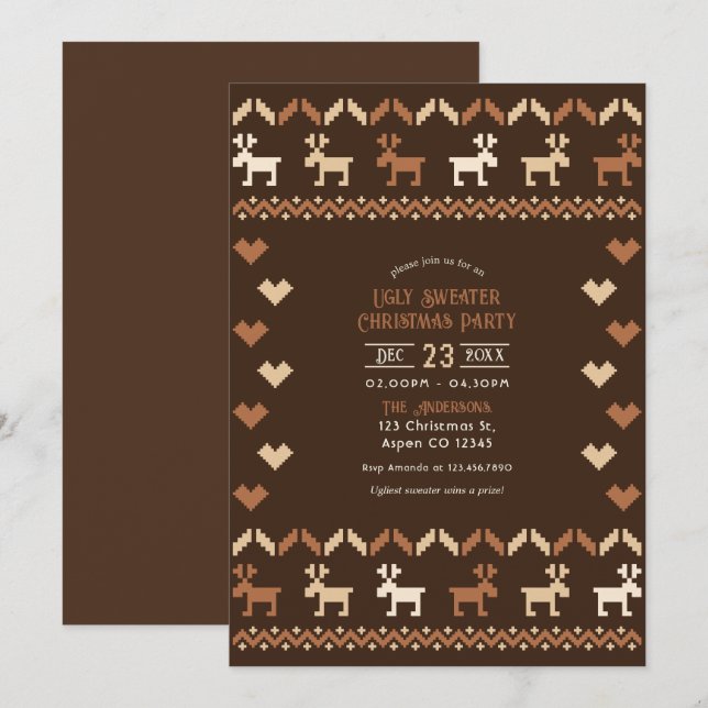 Invitation Cacao et cannelle laide fête de Noël (Devant / Derrière)