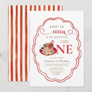 Invitation Cacao Rouge Chaud et Cookies 1er anniversaire 
