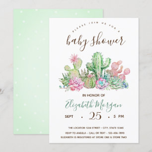 Invitation Cactus à l'aquarelle et pois bébé à venir