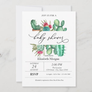 Invitation Cactus à l'aquarelle et pois bébé à venir