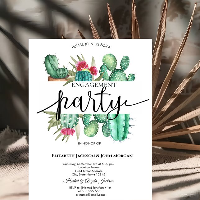 Invitation Cactus à points de aquarelle Engagement   (Créateur téléchargé)