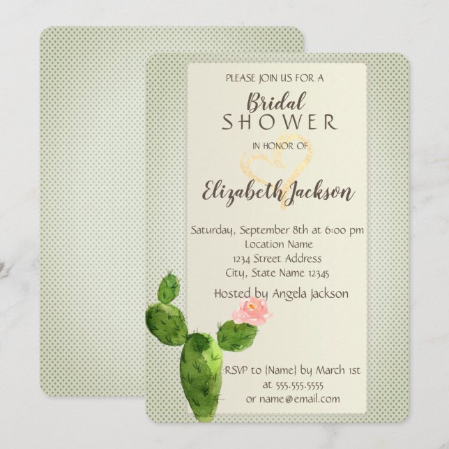 Invitation Cactus à points modernes Cœur  Baby Shower de mari (Devant / Derrière)