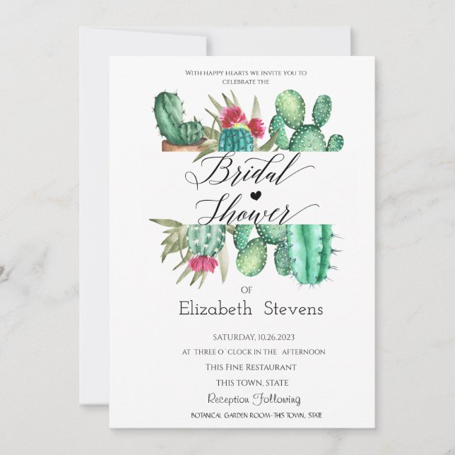 Invitation Cactus aquarelle écriture points polka Shower de m (Devant)