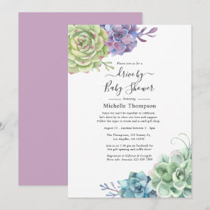 Invitation Cactus aquarelle Succulentes douche Drive By
