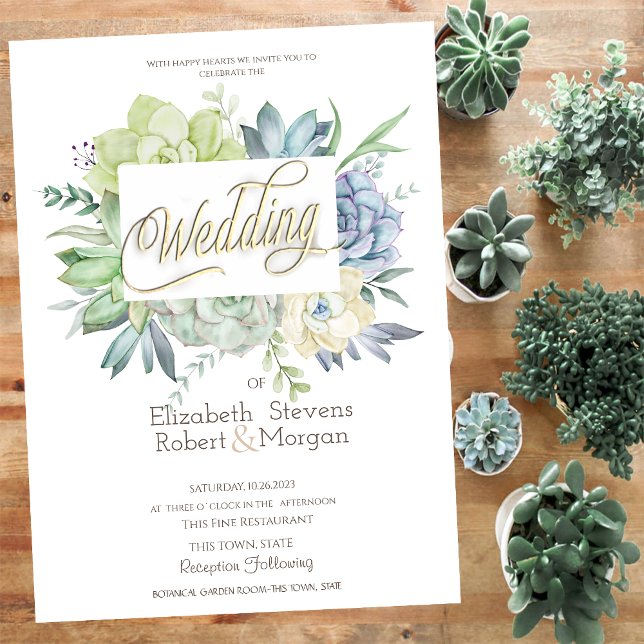 Invitation Cactus Aquarelle Succulentes Points Wedding Mariag (Créateur téléchargé)