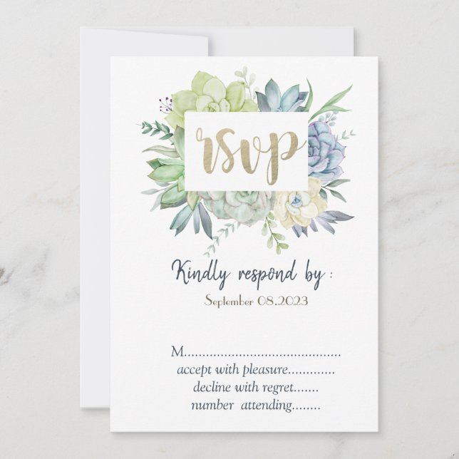Invitation Cactus aquarelle succulents pois RSVP   (Devant)