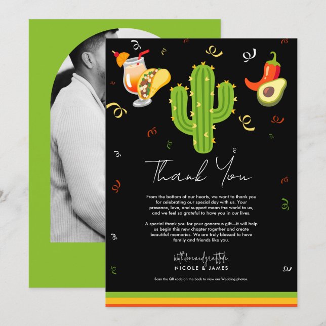 Invitation Cactus au cœur jaune Fiesta Amour Merci (Devant / Derrière)