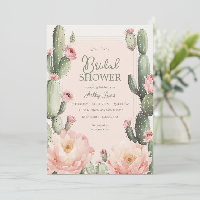 Invitation Cactus Baby shower Bohème Cactus (Debout devant)
