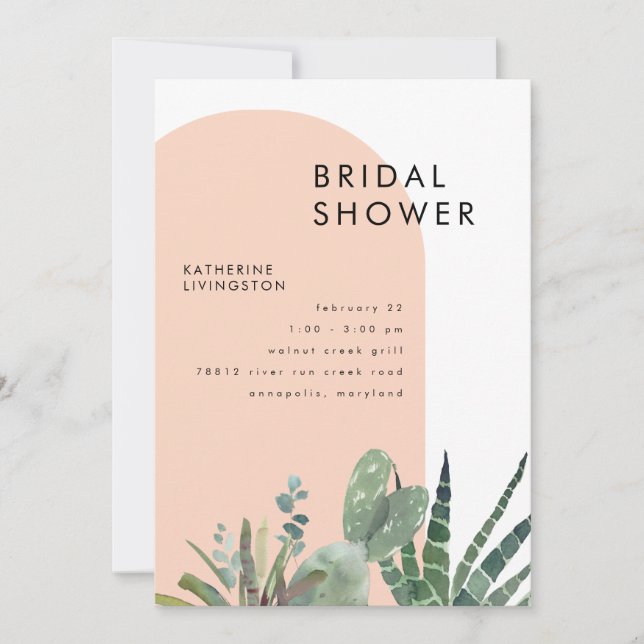 Invitation Cactus Blush Mariage Géométrique  (Devant)