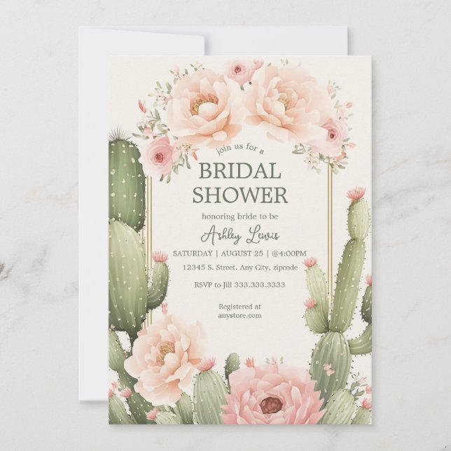Invitation Cactus Boho Baby shower Floral Désert (Devant)