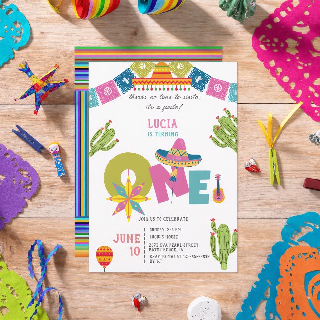 Invitation Cactus coloré Fête mexicaine Premier anniversaire (Créateur téléchargé)