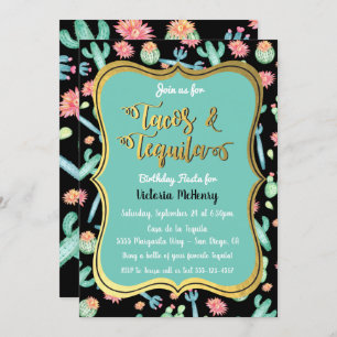 Invitation Cactus colorés Fête d'anniversaire Tacos & Tequila