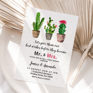 Invitation Cactus Couple Shower M. et Mme Cactus Floral