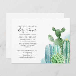 Invitation Cactus Couples Baby shower Aquarelle Script