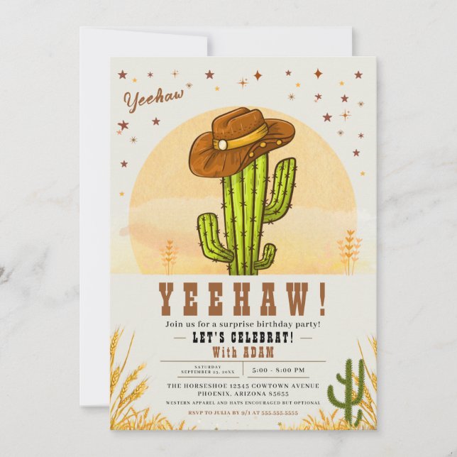 Invitation Cactus Cowboy Casquette Western Anniversaire Party (Devant)