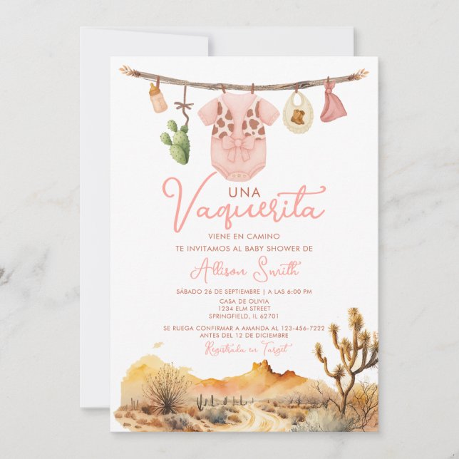 Invitation Cactus Cowgirl Es Nina Baby shower espagnol (Devant)