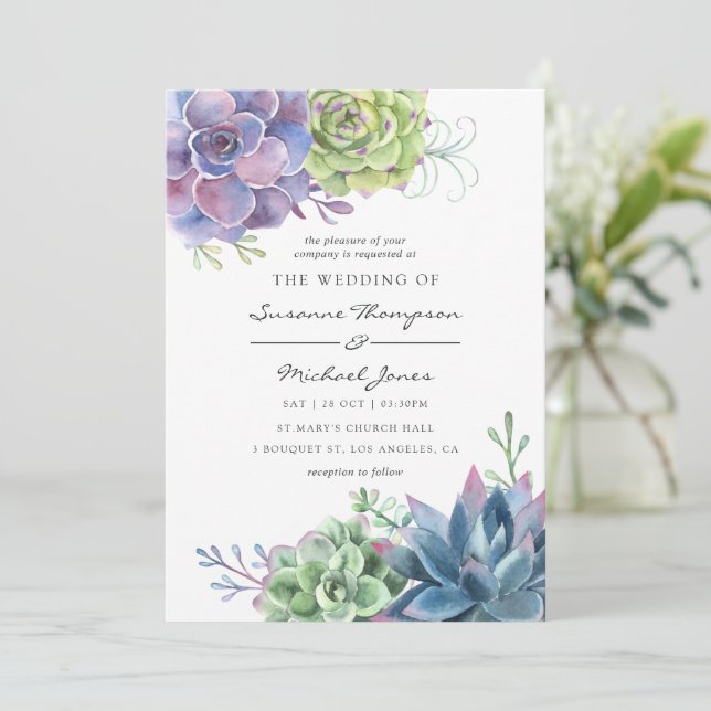 Invitation Cactus de désert aquarelle Succulentes Mariage (Debout devant)