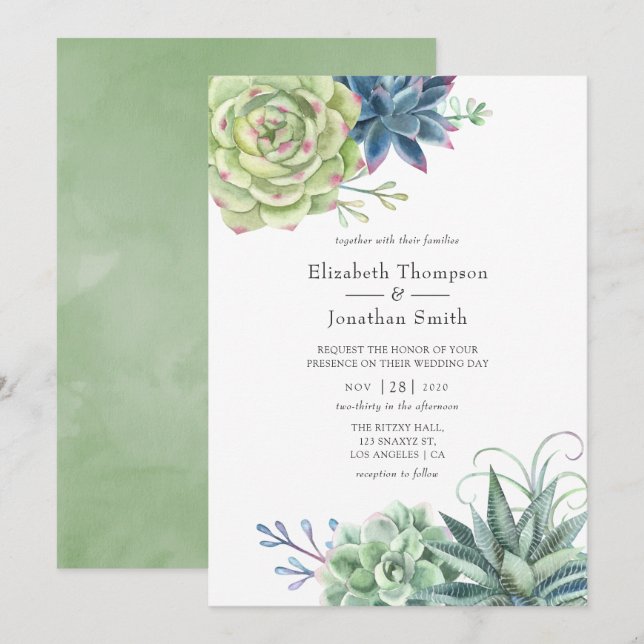 Invitation Cactus de désert aquarelle Succulents Mariage (Devant / Derrière)