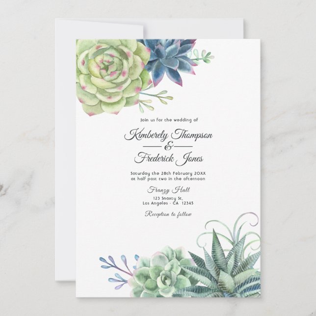 Invitation Cactus de désert aquarelle Succulents Mariage (Devant)