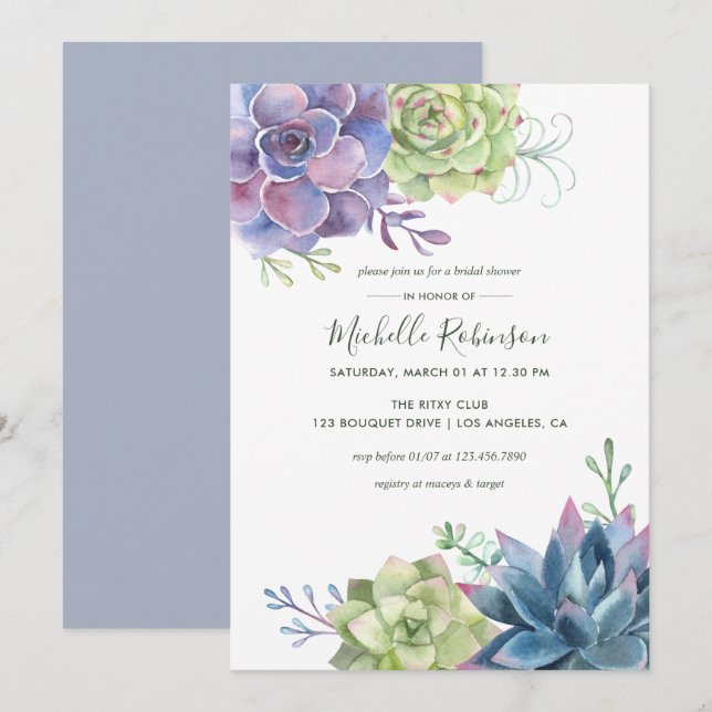 Invitation Cactus de désert aquarelle Succulents Shower de ma (Devant / Derrière)