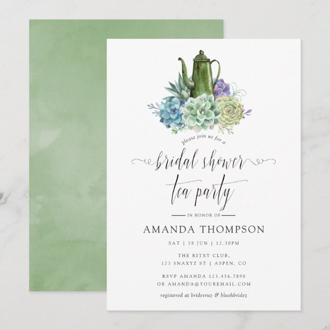 Invitation Cactus de désert Succulentes Fête de Mariage Thé (Devant / Derrière)